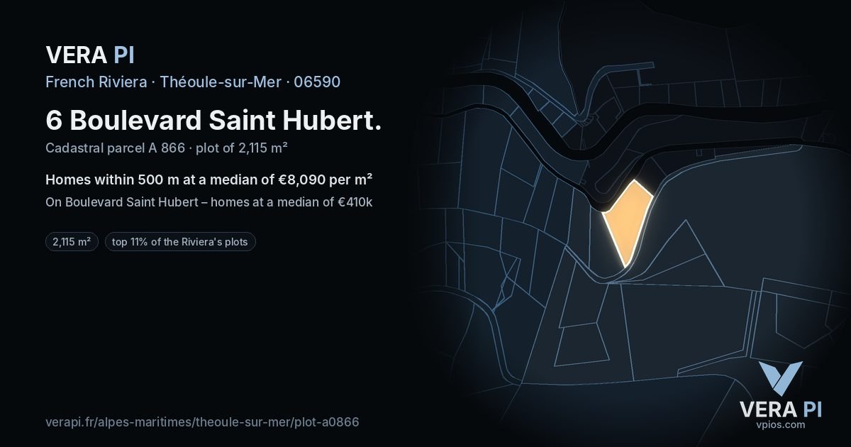 6 Boulevard Saint Hubert, Théoule-sur-Mer at night – the plot lit, the parcels around coloured by the prices near them