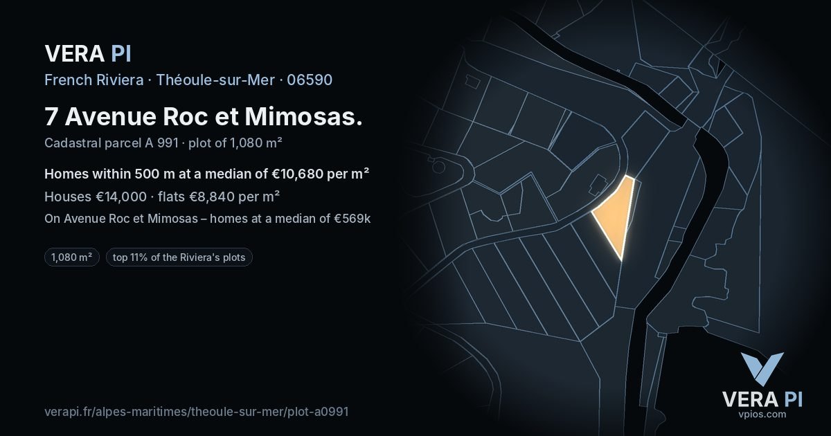 7 Avenue Roc et Mimosas, Théoule-sur-Mer at night – the plot lit, the parcels around coloured by the prices near them