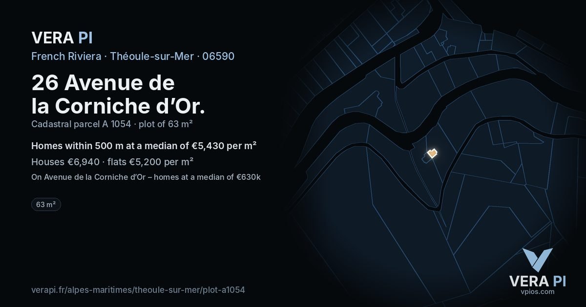 26 Avenue de la Corniche d’Or, Théoule-sur-Mer at night – the plot lit, the parcels around coloured by the prices near them