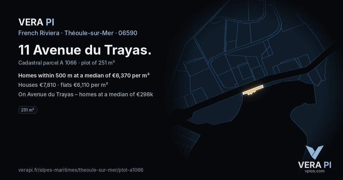 11 Avenue du Trayas, Théoule-sur-Mer at night – the plot lit, the parcels around coloured by the prices near them