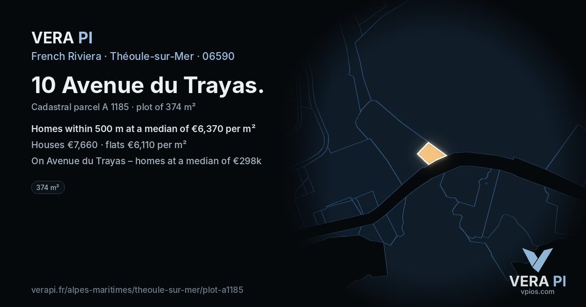 10 Avenue du Trayas, Théoule-sur-Mer at night – the plot lit, the parcels around coloured by the prices near them