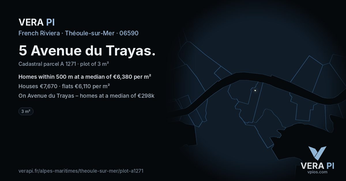 5 Avenue du Trayas, Théoule-sur-Mer at night – the plot lit, the parcels around coloured by the prices near them