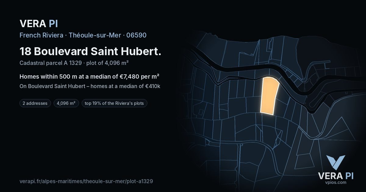 18 Boulevard Saint Hubert, Théoule-sur-Mer at night – the plot lit, the parcels around coloured by the prices near them