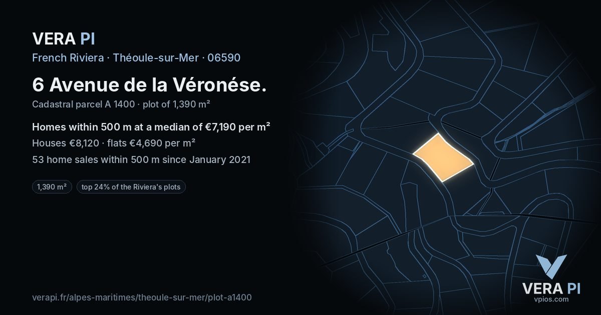 6 Avenue de la Véronése, Théoule-sur-Mer at night – the plot lit, the parcels around coloured by the prices near them