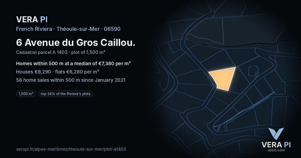 6 Avenue du Gros Caillou, Théoule-sur-Mer at night – the plot lit, the parcels around coloured by the prices near them