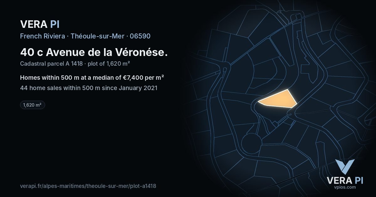 40 c Avenue de la Véronése, Théoule-sur-Mer at night – the plot lit, the parcels around coloured by the prices near them