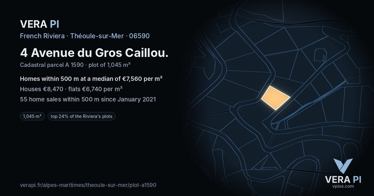 4 Avenue du Gros Caillou, Théoule-sur-Mer at night – the plot lit, the parcels around coloured by the prices near them