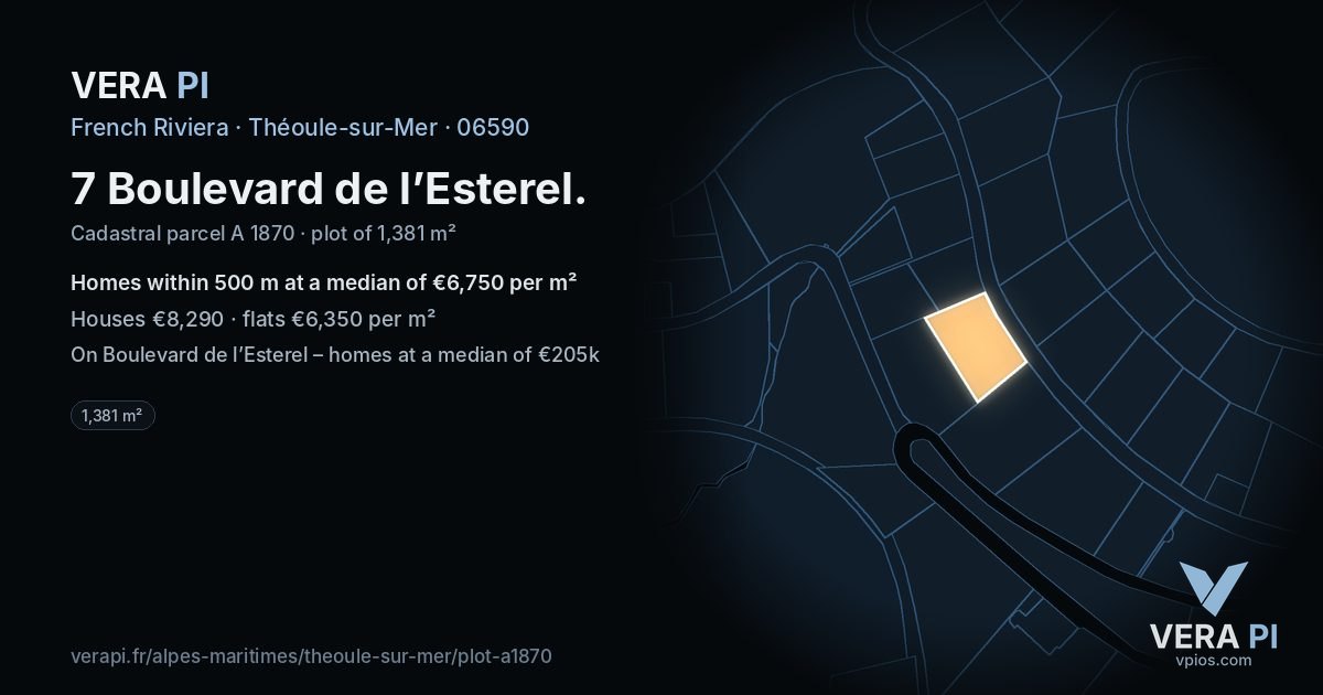 7 Boulevard de l’Esterel, Théoule-sur-Mer at night – the plot lit, the parcels around coloured by the prices near them