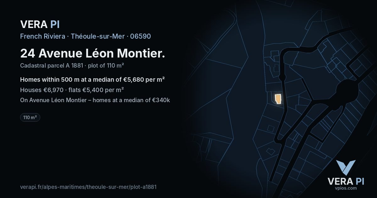 24 Avenue Léon Montier, Théoule-sur-Mer at night – the plot lit, the parcels around coloured by the prices near them
