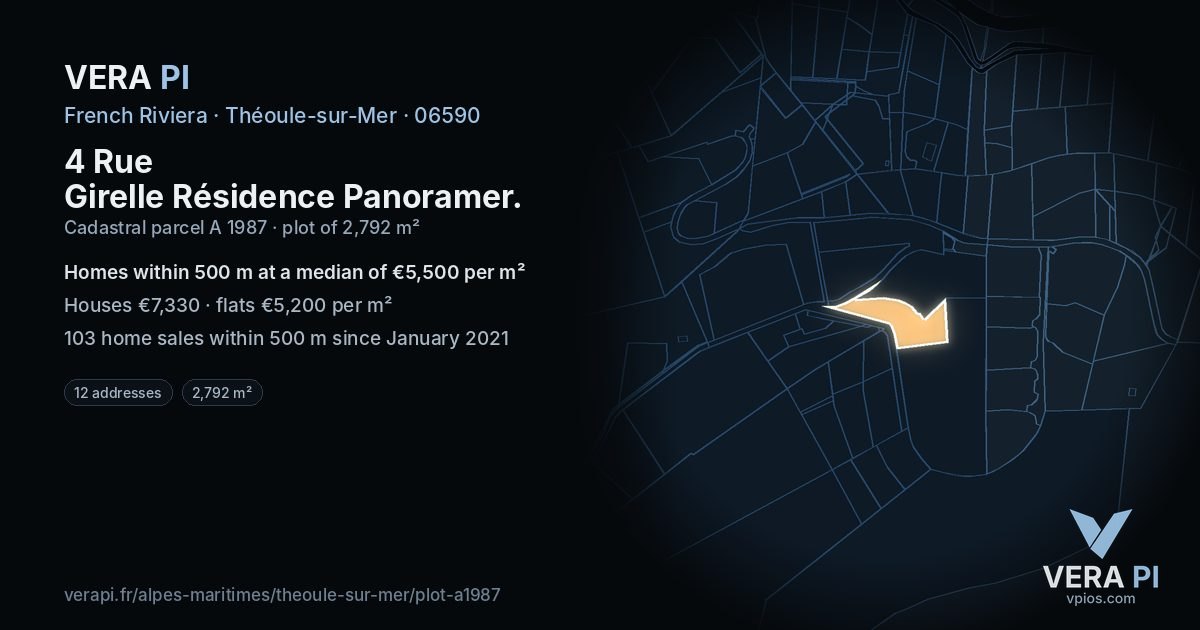 4 Rue Girelle Résidence Panoramer, Théoule-sur-Mer at night – the plot lit, the parcels around coloured by the prices near them