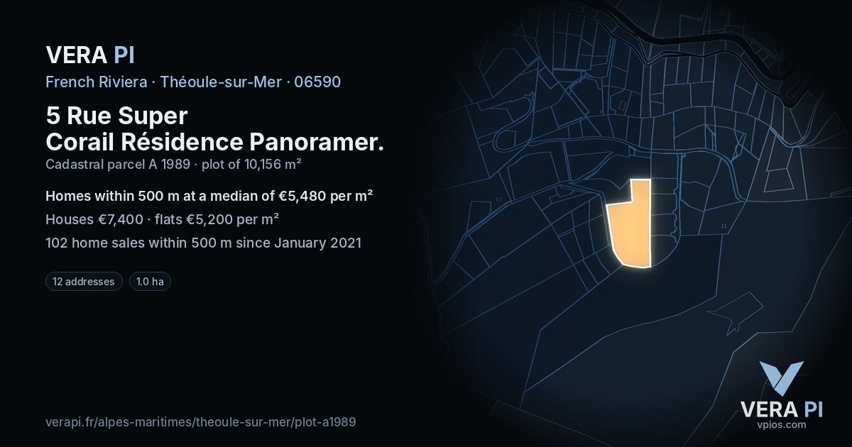 5 Rue Super Corail Résidence Panoramer, Théoule-sur-Mer at night – the plot lit, the parcels around coloured by the prices near them