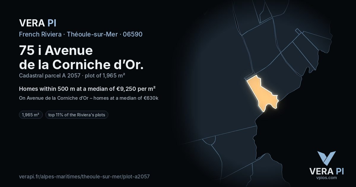 75 i Avenue de la Corniche d’Or, Théoule-sur-Mer at night – the plot lit, the parcels around coloured by the prices near them