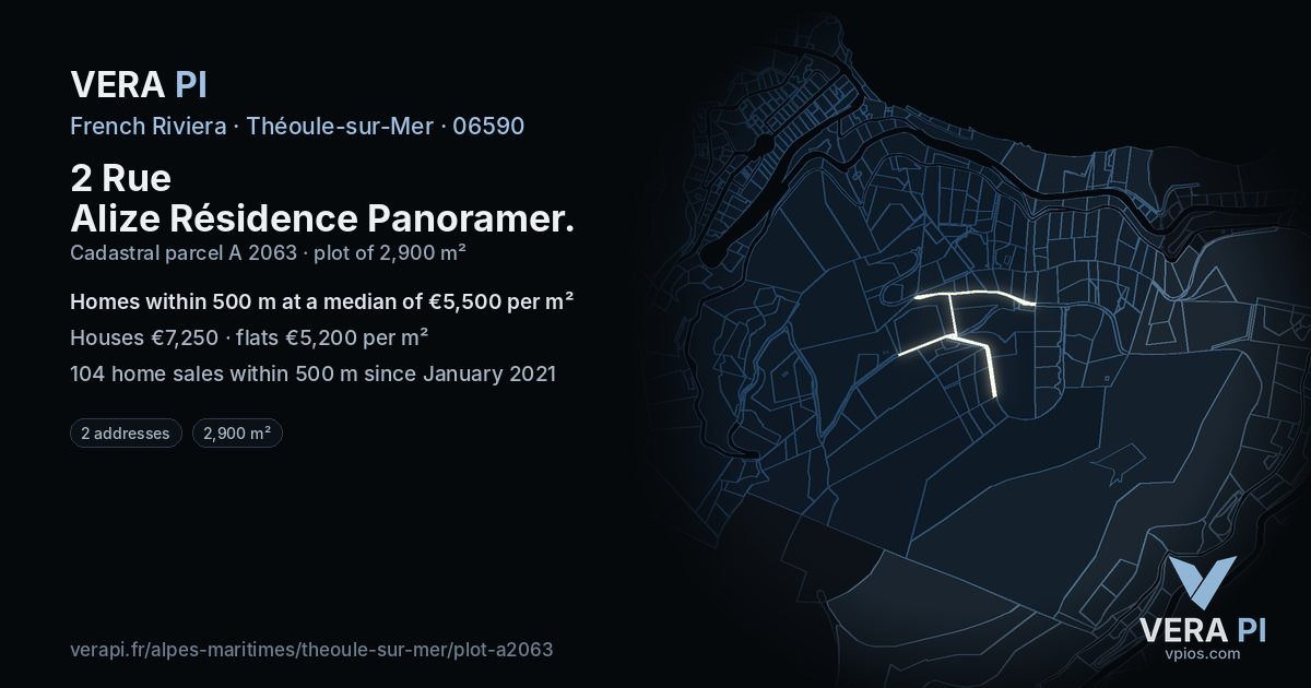 2 Rue Alize Résidence Panoramer, Théoule-sur-Mer at night – the plot lit, the parcels around coloured by the prices near them