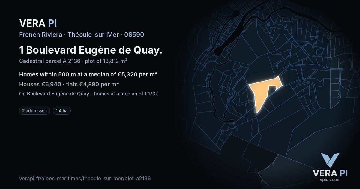 1 Boulevard Eugène de Quay, Théoule-sur-Mer at night – the plot lit, the parcels around coloured by the prices near them