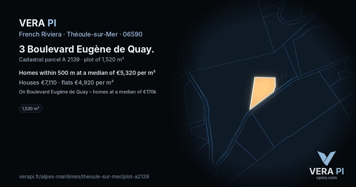 3 Boulevard Eugène de Quay, Théoule-sur-Mer at night – the plot lit, the parcels around coloured by the prices near them
