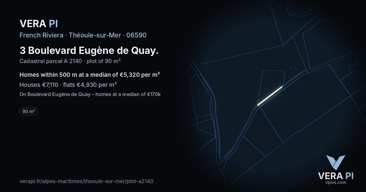 3 Boulevard Eugène de Quay, Théoule-sur-Mer at night – the plot lit, the parcels around coloured by the prices near them