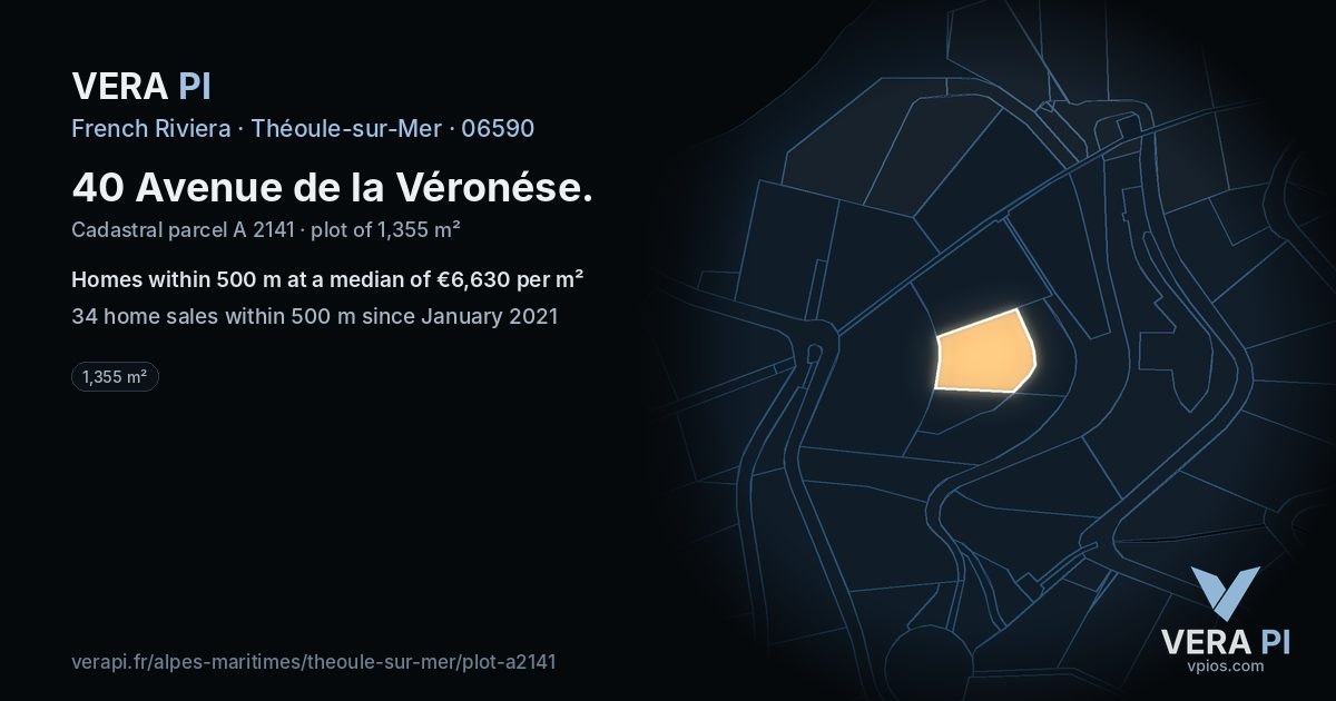 40 Avenue de la Véronése, Théoule-sur-Mer at night – the plot lit, the parcels around coloured by the prices near them