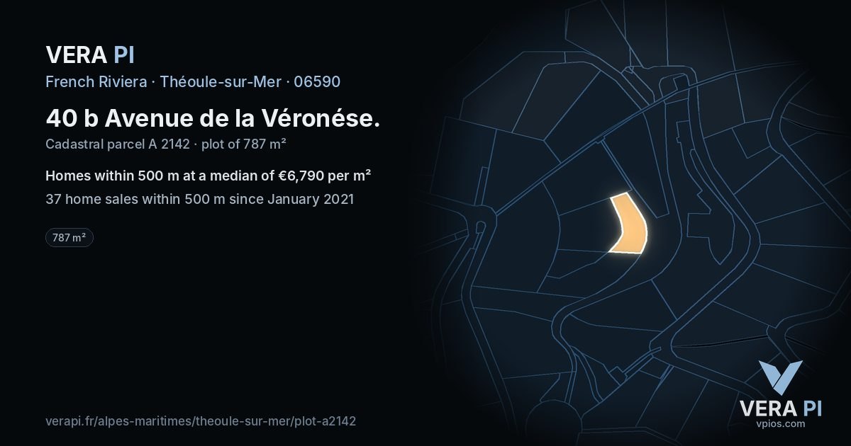 40 b Avenue de la Véronése, Théoule-sur-Mer at night – the plot lit, the parcels around coloured by the prices near them