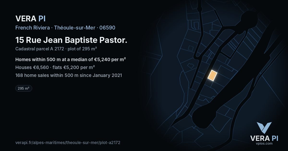 15 Rue Jean Baptiste Pastor, Théoule-sur-Mer at night – the plot lit, the parcels around coloured by the prices near them
