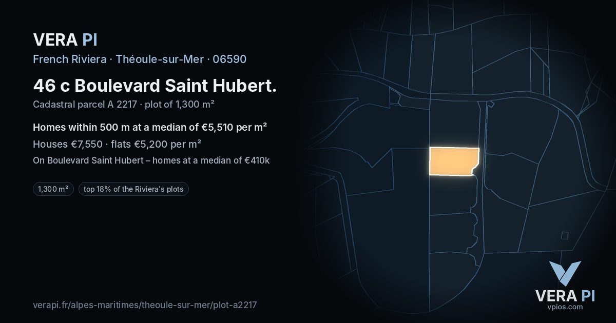 46 c Boulevard Saint Hubert, Théoule-sur-Mer at night – the plot lit, the parcels around coloured by the prices near them