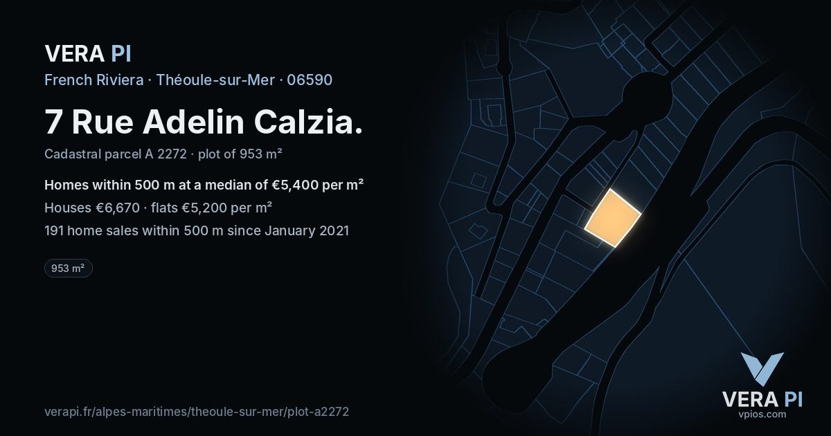 7 Rue Adelin Calzia, Théoule-sur-Mer at night – the plot lit, the parcels around coloured by the prices near them