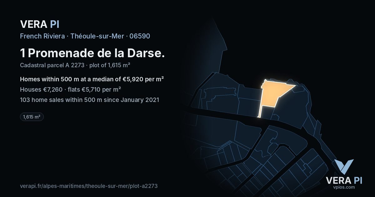 1 Promenade de la Darse, Théoule-sur-Mer at night – the plot lit, the parcels around coloured by the prices near them
