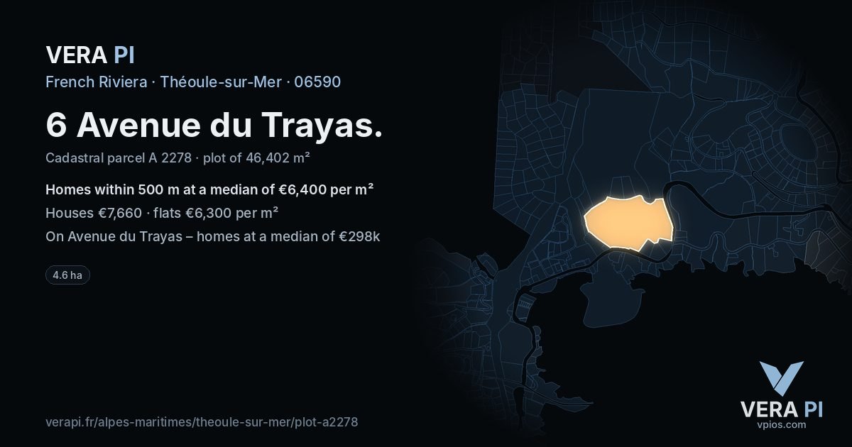 6 Avenue du Trayas, Théoule-sur-Mer at night – the plot lit, the parcels around coloured by the prices near them