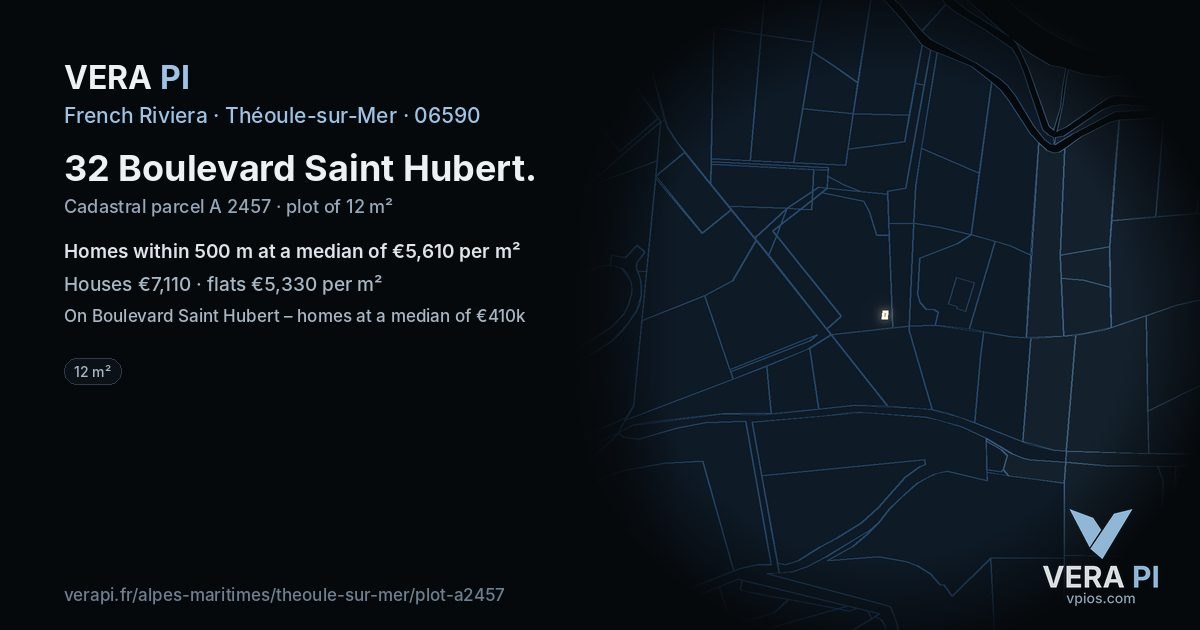 32 Boulevard Saint Hubert, Théoule-sur-Mer at night – the plot lit, the parcels around coloured by the prices near them