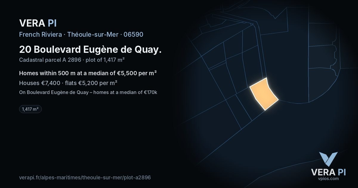 20 Boulevard Eugène de Quay, Théoule-sur-Mer at night – the plot lit, the parcels around coloured by the prices near them