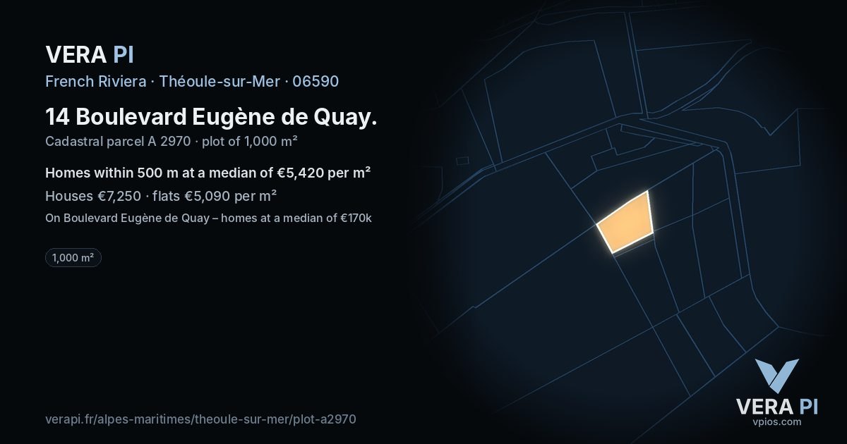 14 Boulevard Eugène de Quay, Théoule-sur-Mer at night – the plot lit, the parcels around coloured by the prices near them