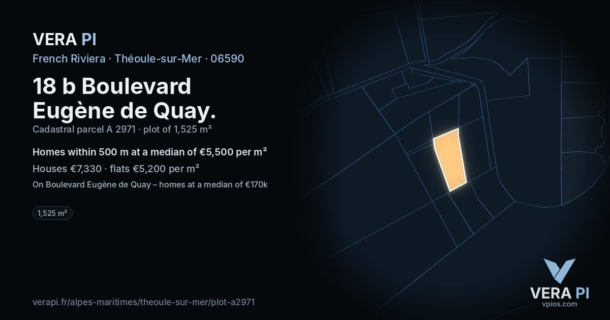 18 b Boulevard Eugène de Quay, Théoule-sur-Mer at night – the plot lit, the parcels around coloured by the prices near them