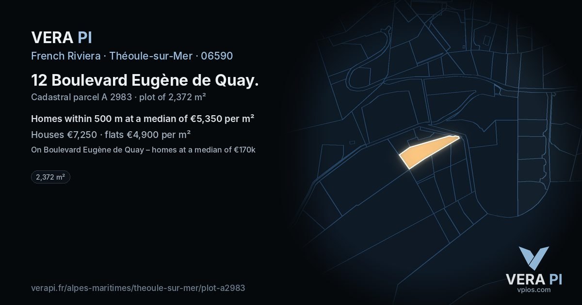 12 Boulevard Eugène de Quay, Théoule-sur-Mer at night – the plot lit, the parcels around coloured by the prices near them
