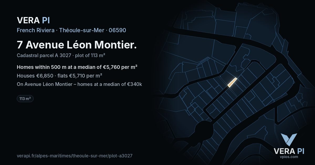7 Avenue Léon Montier, Théoule-sur-Mer at night – the plot lit, the parcels around coloured by the prices near them