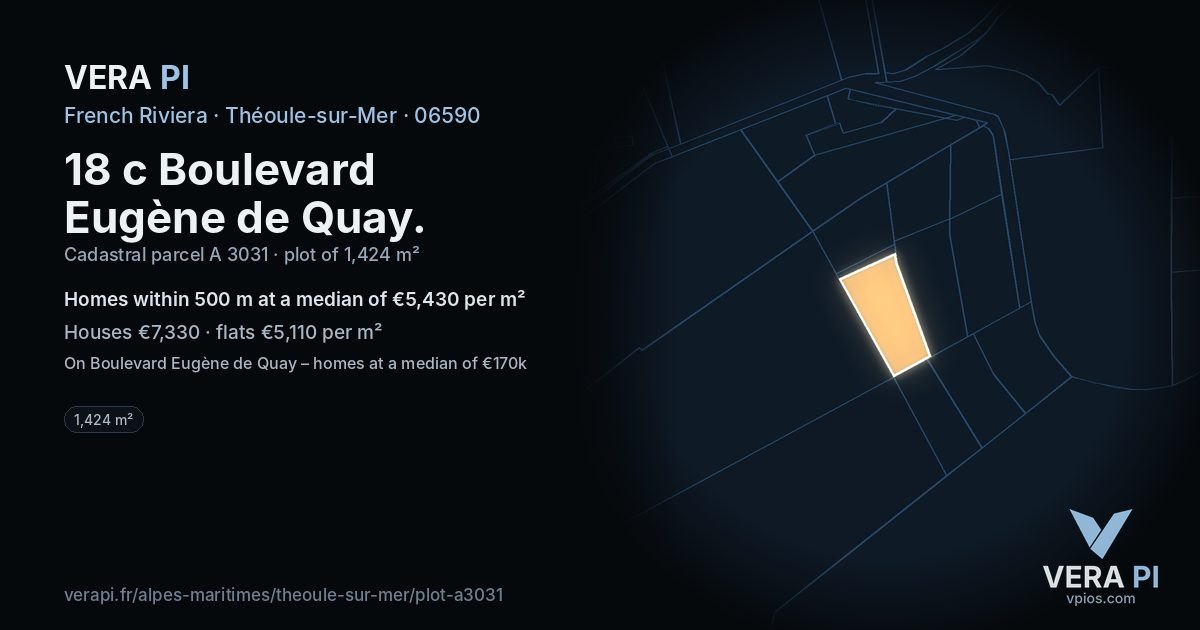 18 c Boulevard Eugène de Quay, Théoule-sur-Mer at night – the plot lit, the parcels around coloured by the prices near them