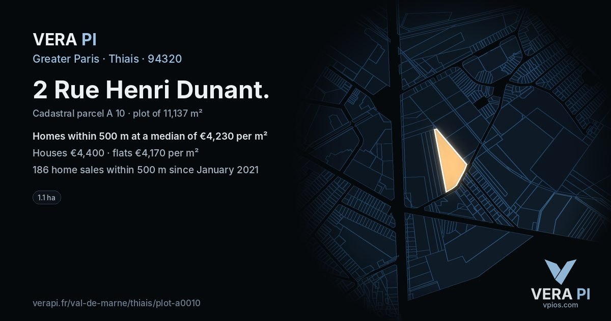 2 Rue Henri Dunant, Thiais at night – the plot lit, the parcels around coloured by the prices near them