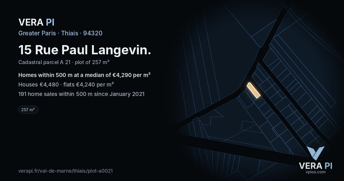 15 Rue Paul Langevin, Thiais at night – the plot lit, the parcels around coloured by the prices near them
