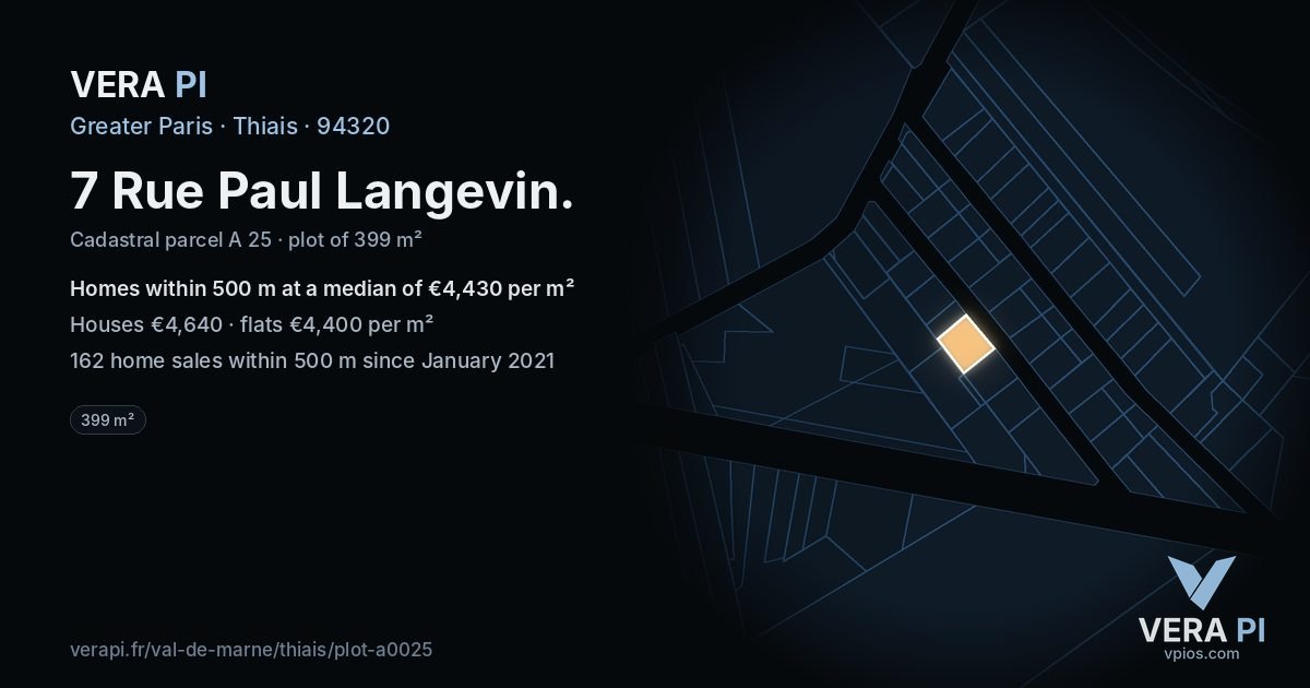 7 Rue Paul Langevin, Thiais at night – the plot lit, the parcels around coloured by the prices near them