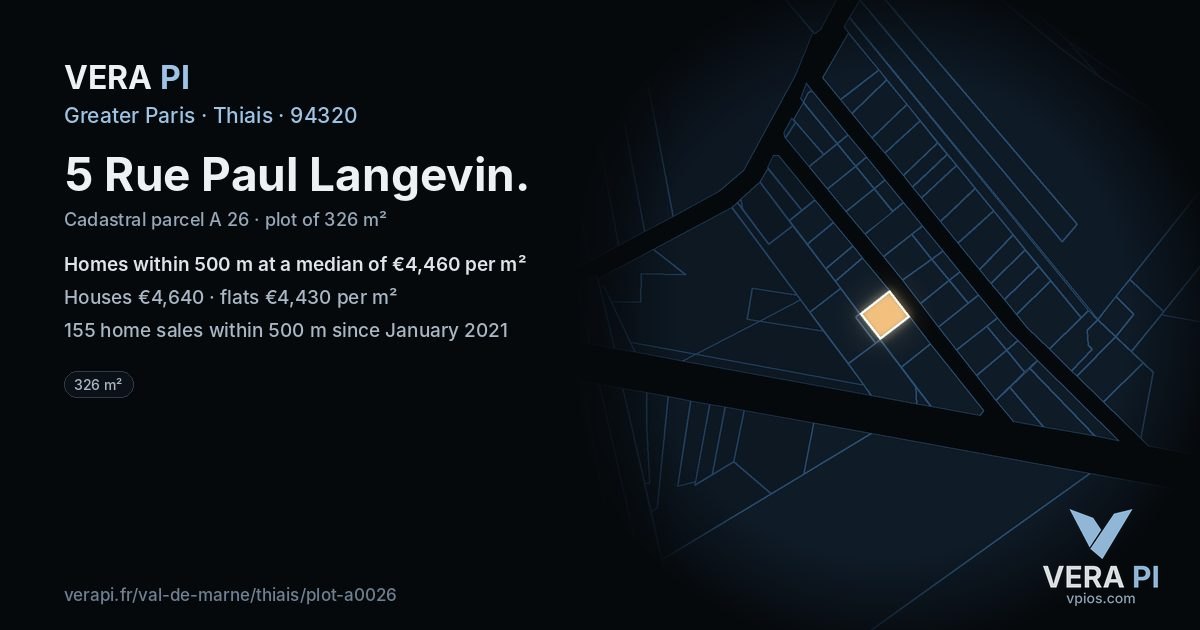 5 Rue Paul Langevin, Thiais at night – the plot lit, the parcels around coloured by the prices near them