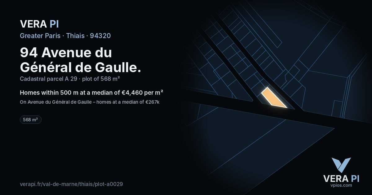 94 Avenue du Général de Gaulle, Thiais at night – the plot lit, the parcels around coloured by the prices near them