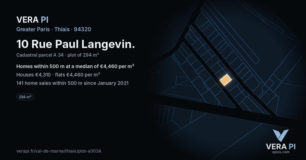 10 Rue Paul Langevin, Thiais at night – the plot lit, the parcels around coloured by the prices near them