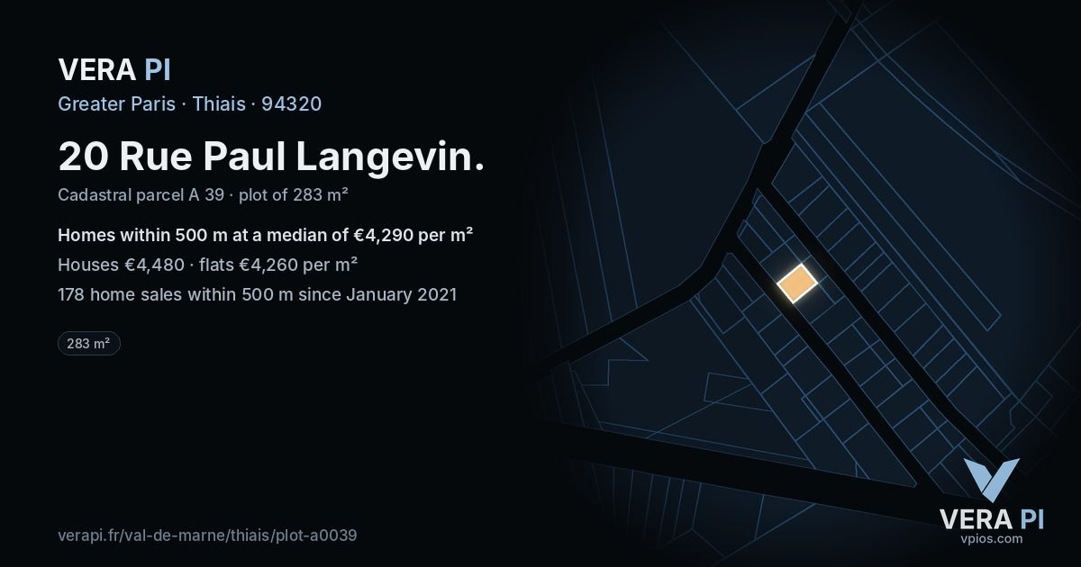 20 Rue Paul Langevin, Thiais at night – the plot lit, the parcels around coloured by the prices near them