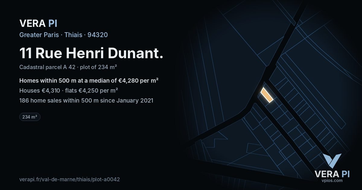 11 Rue Henri Dunant, Thiais at night – the plot lit, the parcels around coloured by the prices near them