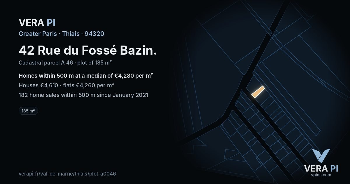 42 Rue du Fossé Bazin, Thiais at night – the plot lit, the parcels around coloured by the prices near them