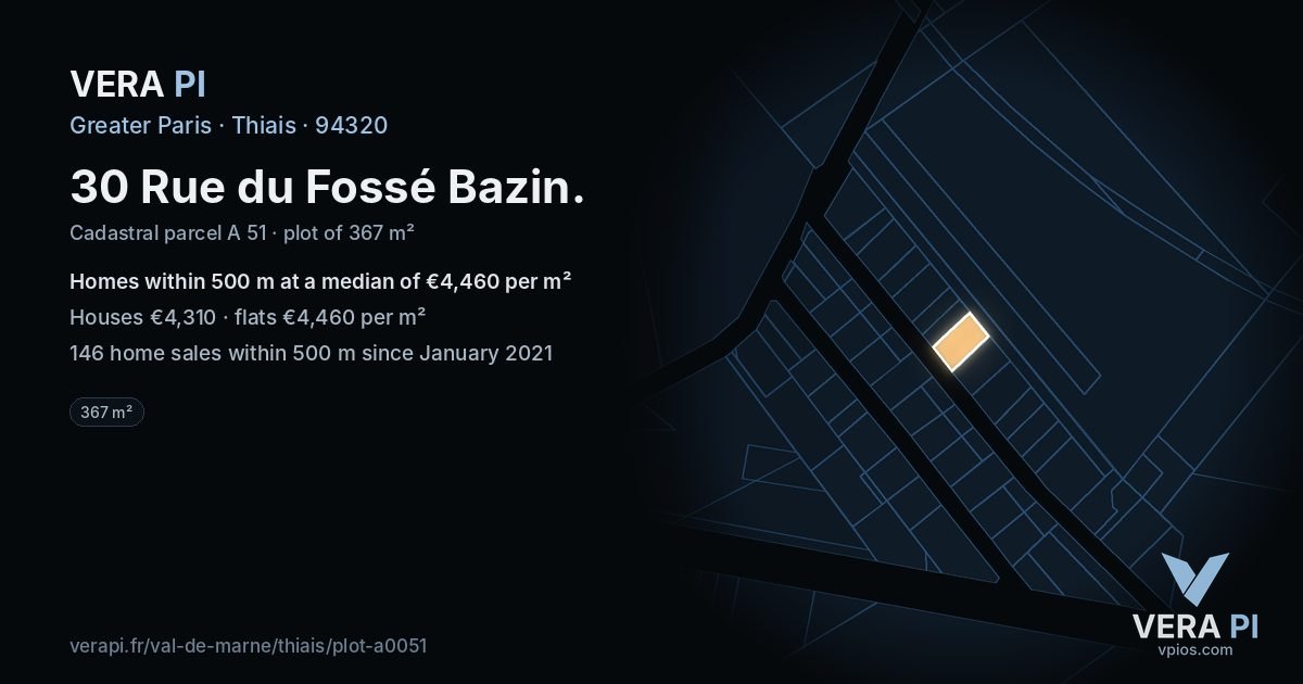 30 Rue du Fossé Bazin, Thiais at night – the plot lit, the parcels around coloured by the prices near them