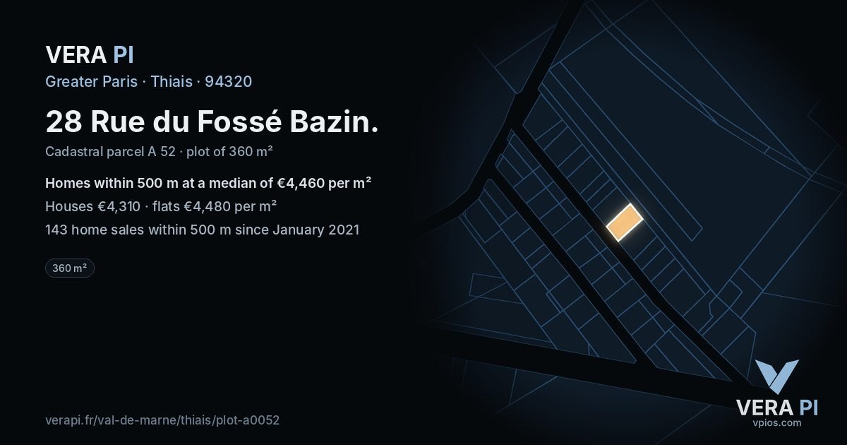 28 Rue du Fossé Bazin, Thiais at night – the plot lit, the parcels around coloured by the prices near them