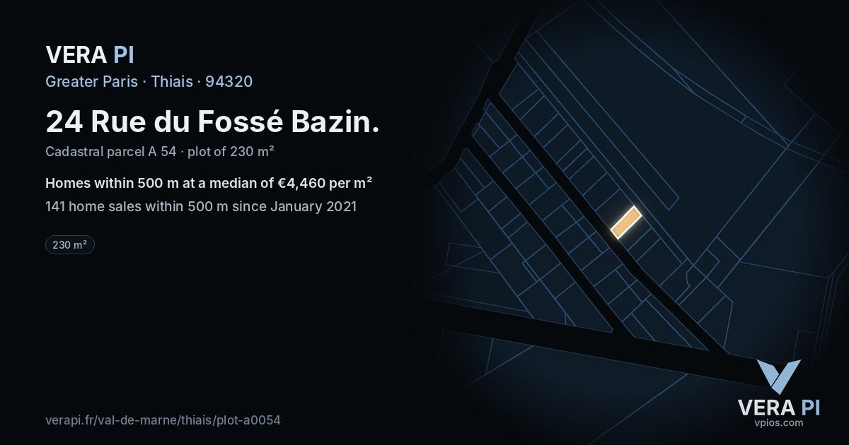 24 Rue du Fossé Bazin, Thiais at night – the plot lit, the parcels around coloured by the prices near them