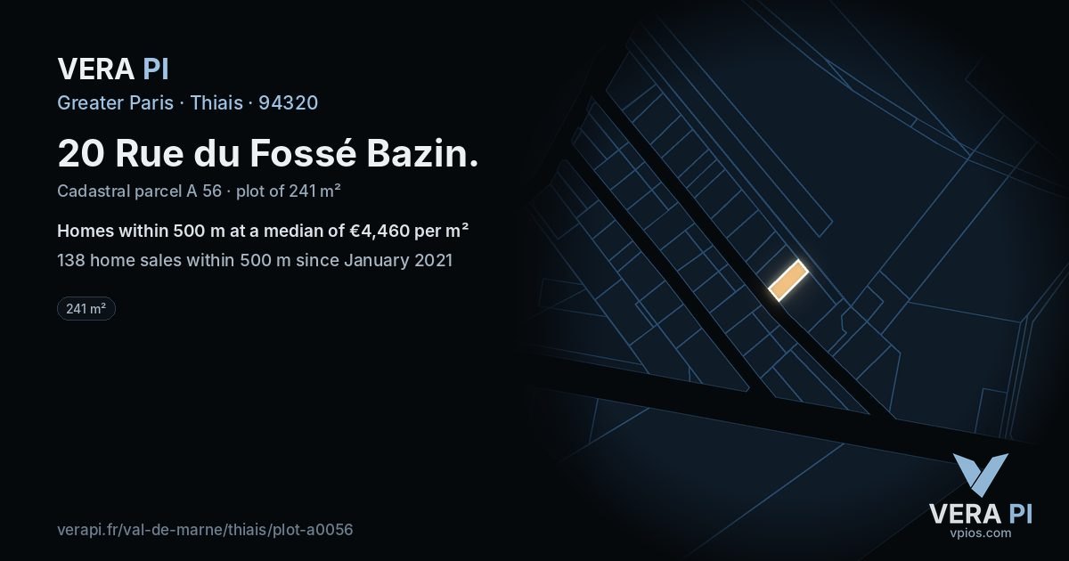 20 Rue du Fossé Bazin, Thiais at night – the plot lit, the parcels around coloured by the prices near them