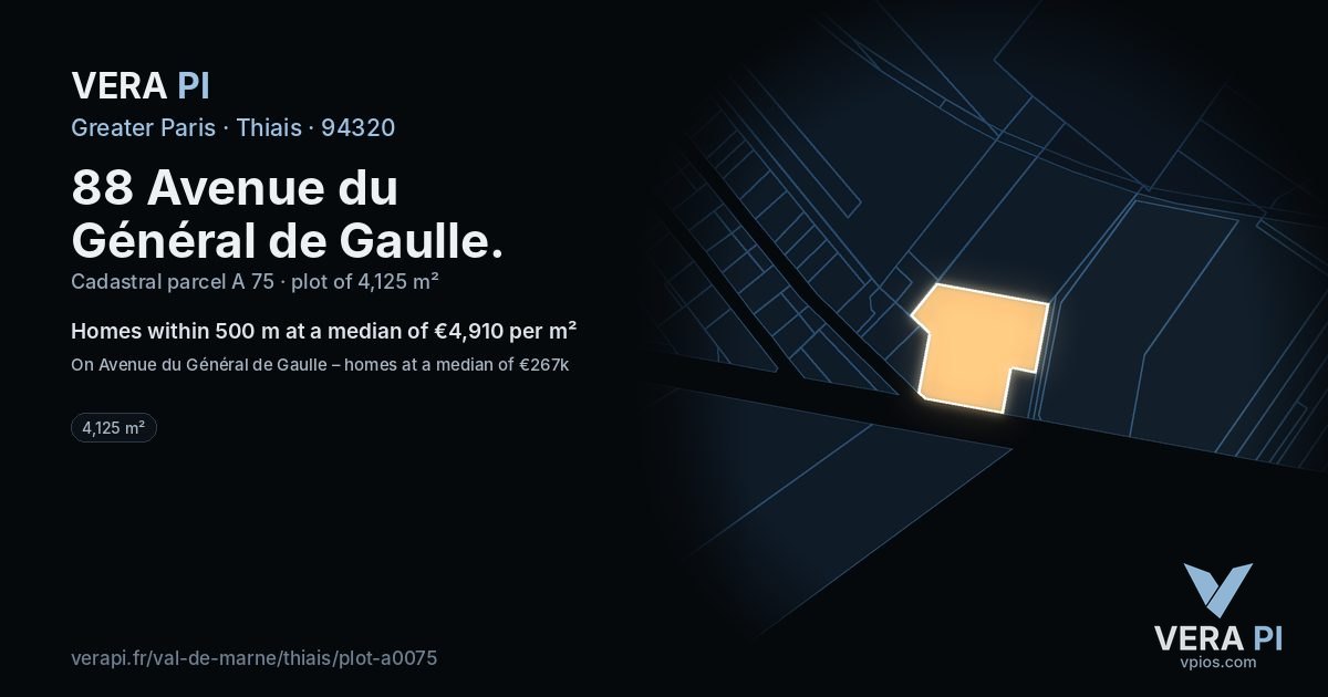 88 Avenue du Général de Gaulle, Thiais at night – the plot lit, the parcels around coloured by the prices near them