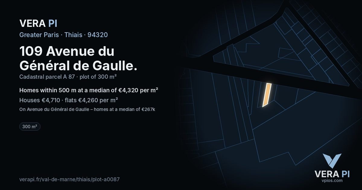 109 Avenue du Général de Gaulle, Thiais at night – the plot lit, the parcels around coloured by the prices near them