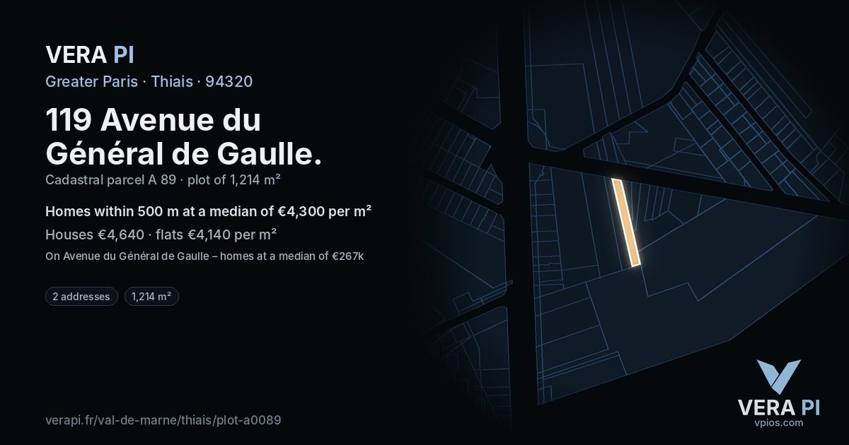 119 Avenue du Général de Gaulle, Thiais at night – the plot lit, the parcels around coloured by the prices near them